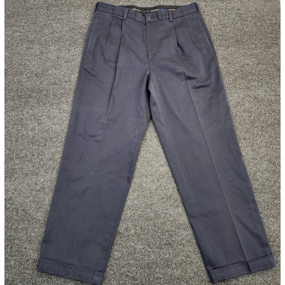 Brooks Brothers Mens Elliot Advantage Chino 36X30 Navy Blue Pleated Cuffed Twill